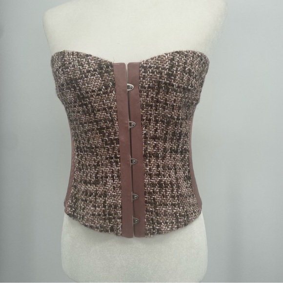 Roberto Cavalli Vintage Bustier Corset Lace Up Top 2005 Pink Tweed Wool Silk 46 - Picture 9 of 13
